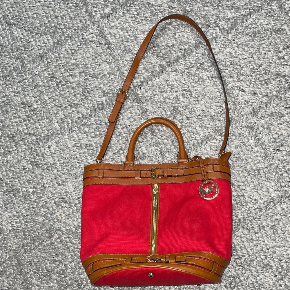 Michael Kors Red and Brown Shoulder Bag